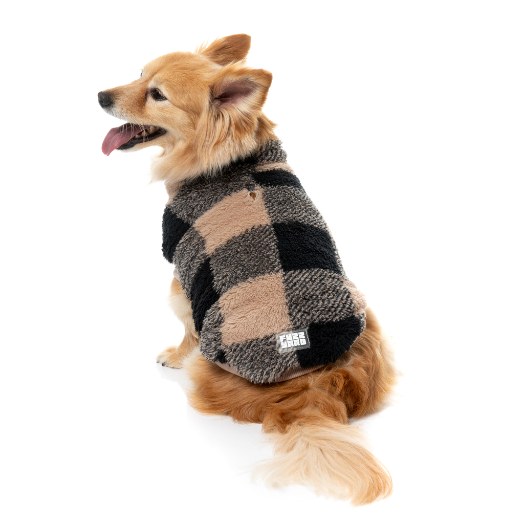 Checkered Teddy Sweater - Black/Beige