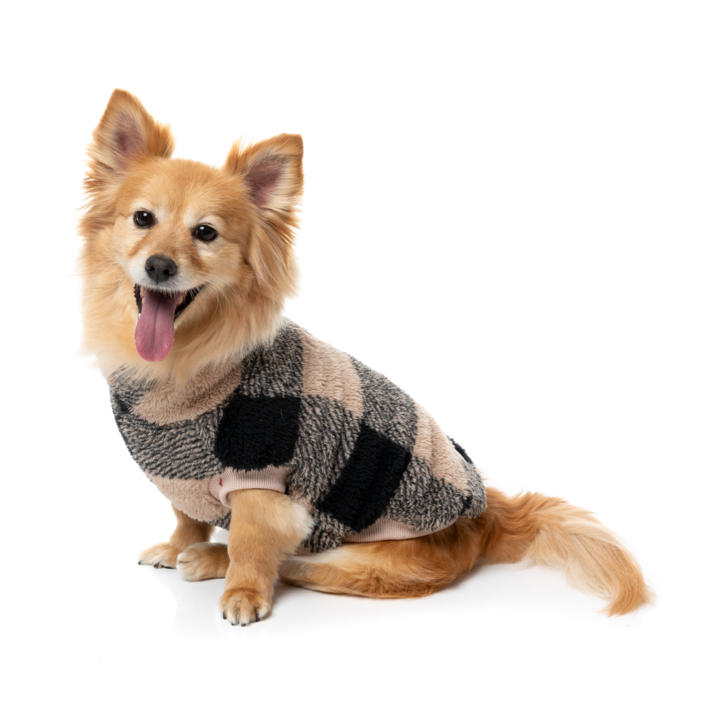 Checkered Teddy Sweater - Black/Beige