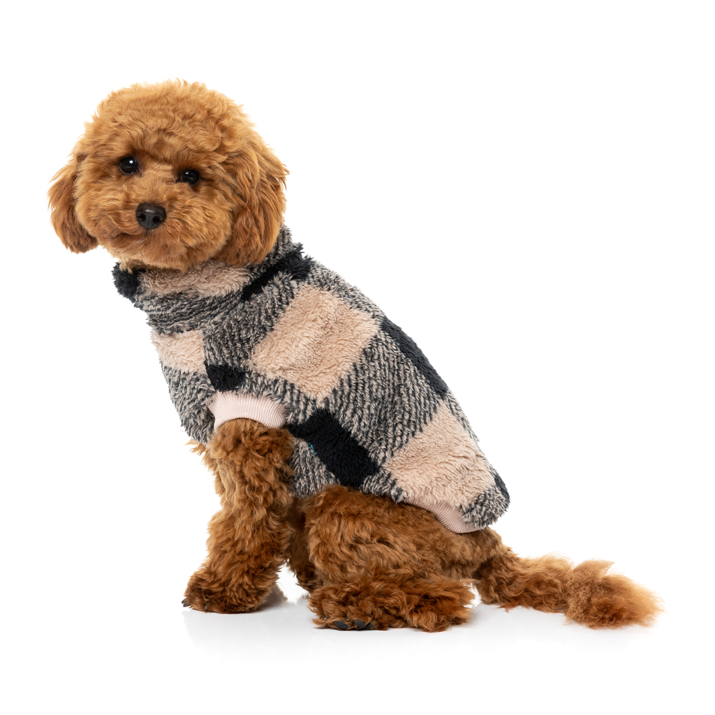Checkered Teddy Sweater - Black/Beige