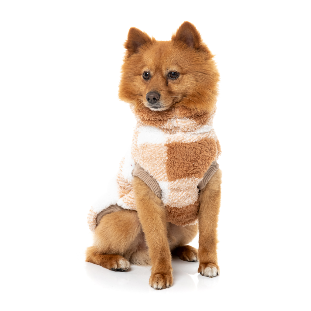 Checkered Teddy Sweater - Tan
